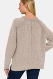 Zenana Side Slit Raglan Sleeve Sweater Trendsi