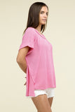 Zenana Brushed Waffle Exposed-Seam Short Sleeve Top