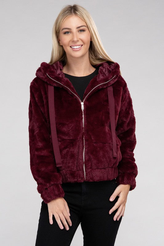 Ambiance Fluffy Zip-Up Teddy Sweater Hoodie Ambiance Apparel