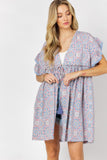 Printed Short Sleeve Ruffle Kimono Davi & Dani