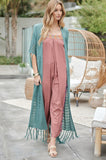 Solid Long Cardigan With Fringe Davi & Dani