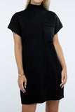 Mock Neck Short Sleeve Sweater Dress with Pocket ZENANA