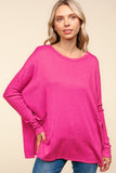 Haptics Dolman Long Sleeve Oversized Knit Top with Pockets Trendsi