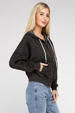 Acid Wash Fleece Cropped Zip-Up Hoodie ZENANA