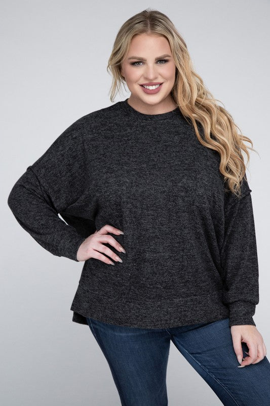 Plus Brushed Melange Drop Shoulder Sweater ZENANA