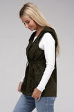 Drawstring Waist Military Hoodie Vest ZENANA