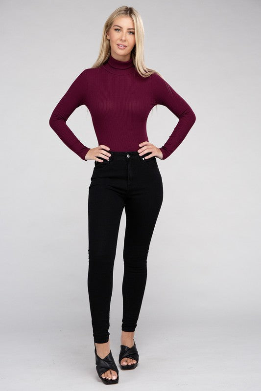 Long-Sleeve Turtleneck Bodysuit Ambiance Apparel