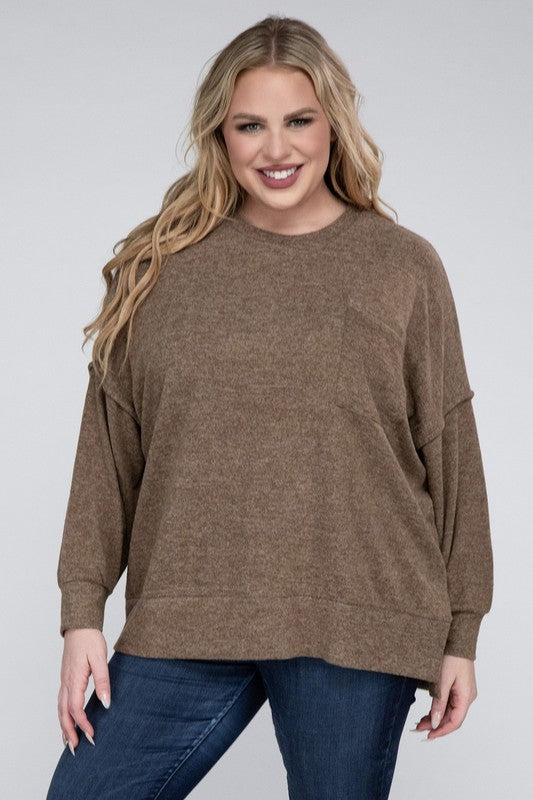 Plus Brushed Melange Drop Shoulder Sweater ZENANA