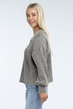 Washed Collared Henley Sweater ZENANA