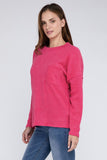 Ribbed Brushed Melange Hacci Sweater with a Pocket ZENANA