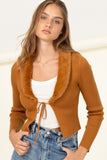 Miss Mesmerize Fur Trim Tie Front Ribbed Cardigan HYFVE