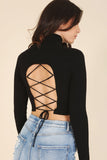 Mock neck lace-up open back top Lilou