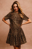 BiBi Tie Back Leopard Round Neck Short Sleeve Dress Trendsi