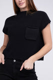 Mock Neck Short Sleeve Cropped Sweater ZENANA