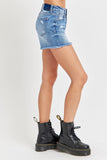 RISEN Full Size High Rise Distressed Raw Hem Denim Shorts Trendsi