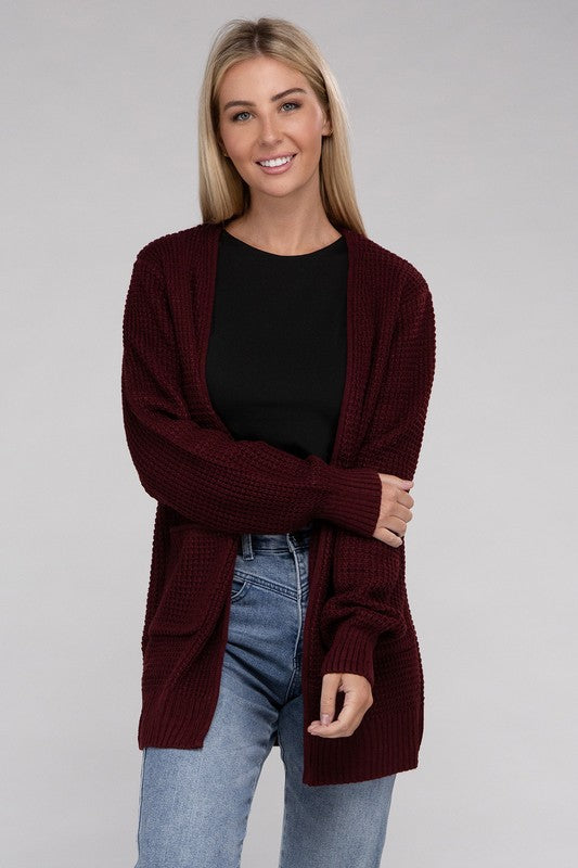 Low Gauge Waffle Open Cardigan Sweater ZENANA