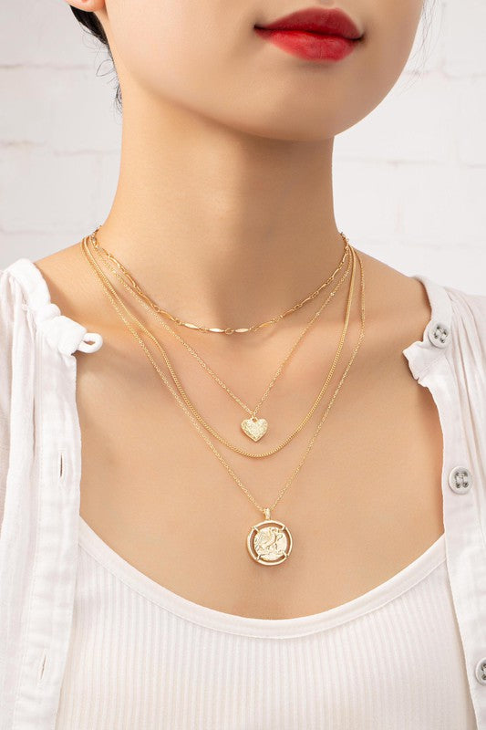 4 Row Delicate Chain Choker Gold Plated With Heart and Coin Pendants - Rosa Apparel