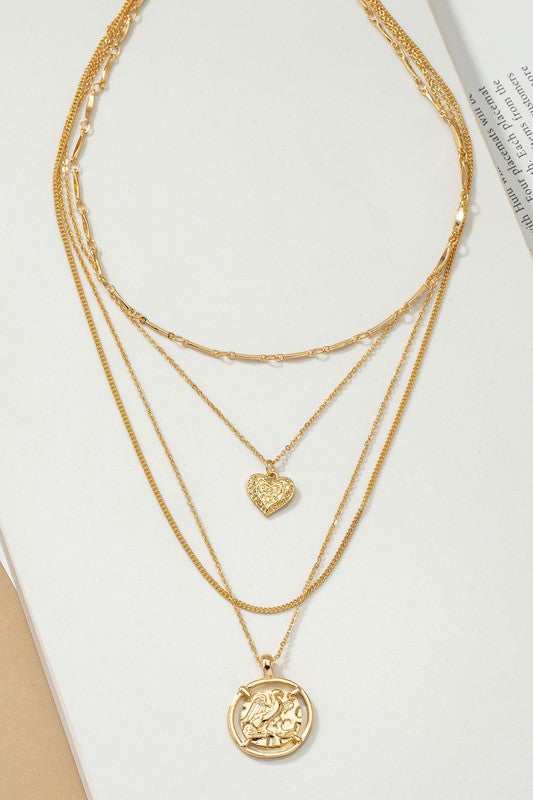 4 Row Delicate Chain Choker Gold Plated With Heart and Coin Pendants - Rosa Apparel