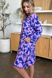 Double Take Full Size Printed Ruffle Hem Long Sleeve Midi Dress Double Take