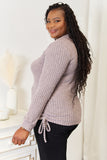 Double Take Drawstring Ribbed Long Sleeve T-Shirt Trendsi