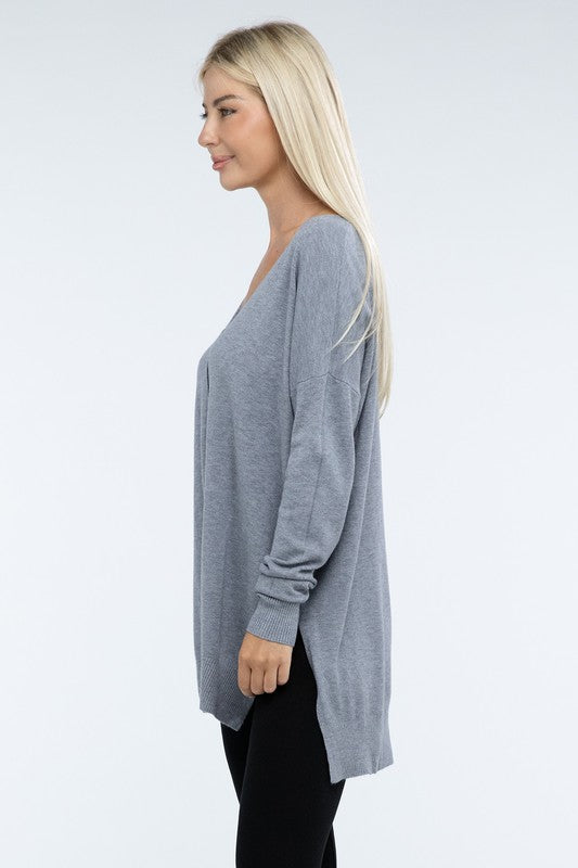 Hi-Low Hem Front Seam Sweater ZENANA