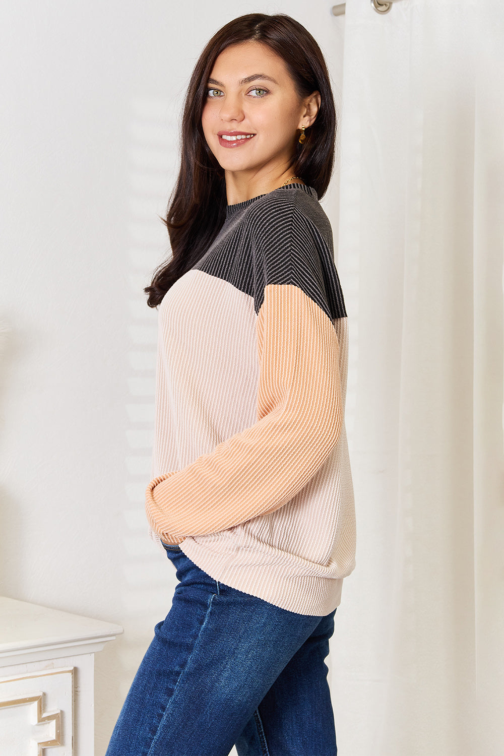 Double Take Color Block Dropped Shoulder T-Shirt Trendsi