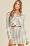 MABLE Houndstooth Cropped Knit Cardigan and Mini Skirt Set Trendsi