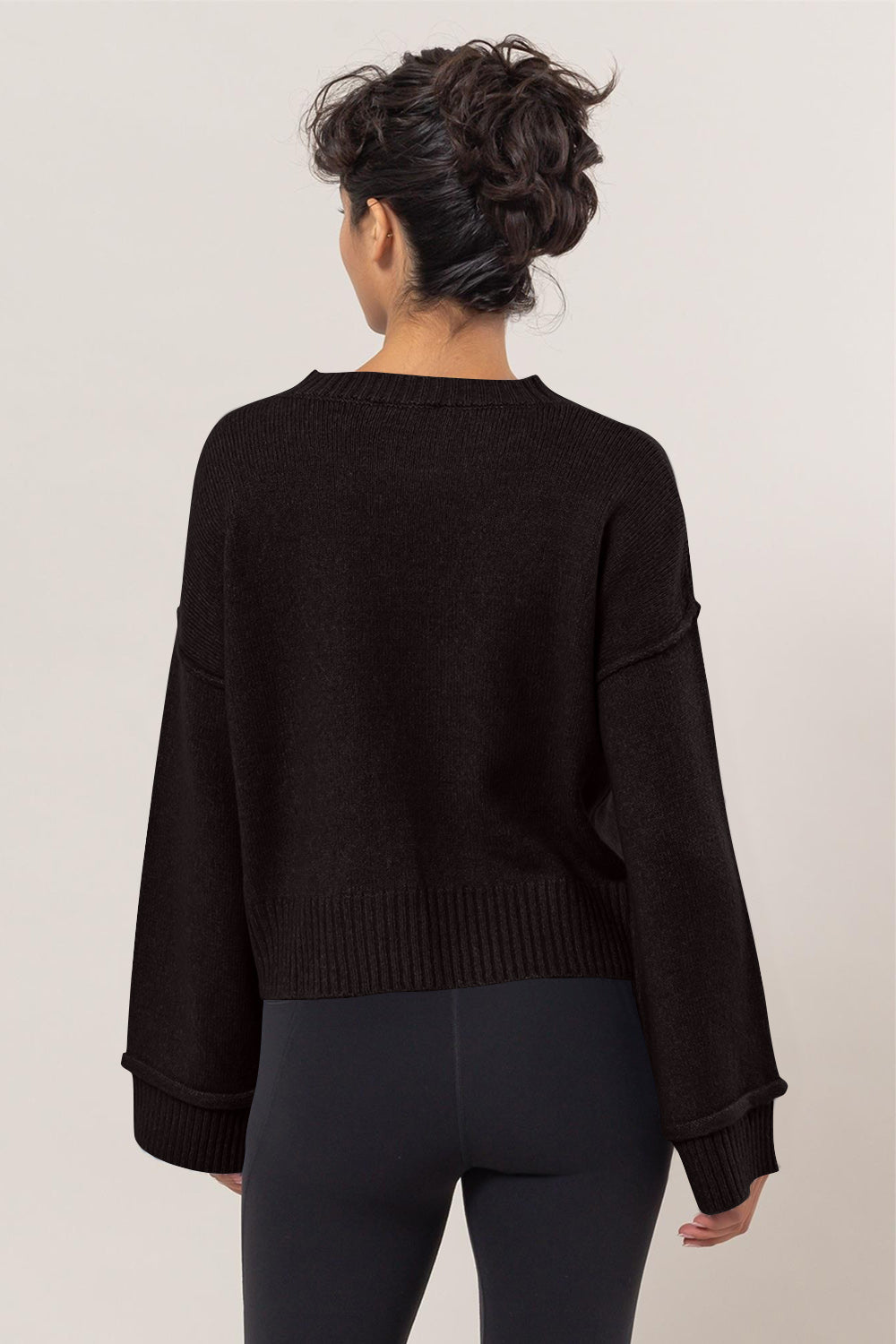 HYFVE Round Neck Dropped Shoulder Ribbed Sweater Trendsi