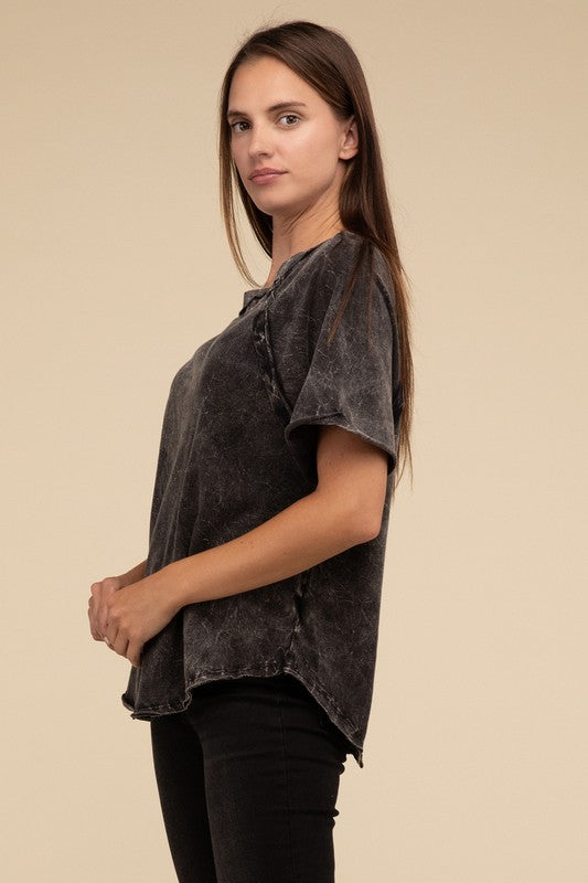 Back Patch Crinkle Washed Raglan Sleeve T-Shirt ZENANA