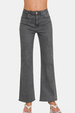 Zenana Acid Washed Frayed Hem Bootcut Jeans Trendsi