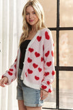 ADORA Fuzzy Heart Button Down Cardigan Trendsi