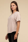 Back Patch Crinkle Washed Raglan Sleeve T-Shirt ZENANA