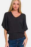 Zenana V-Neck Short Sleeve Dolman Sweater Trendsi