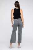 Zenana Acid Wash Frayed Cutoff Hem Straight Wide Jeans Pants ZENANA