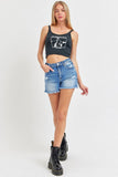 RISEN Full Size High Rise Distressed Raw Hem Denim Shorts Trendsi