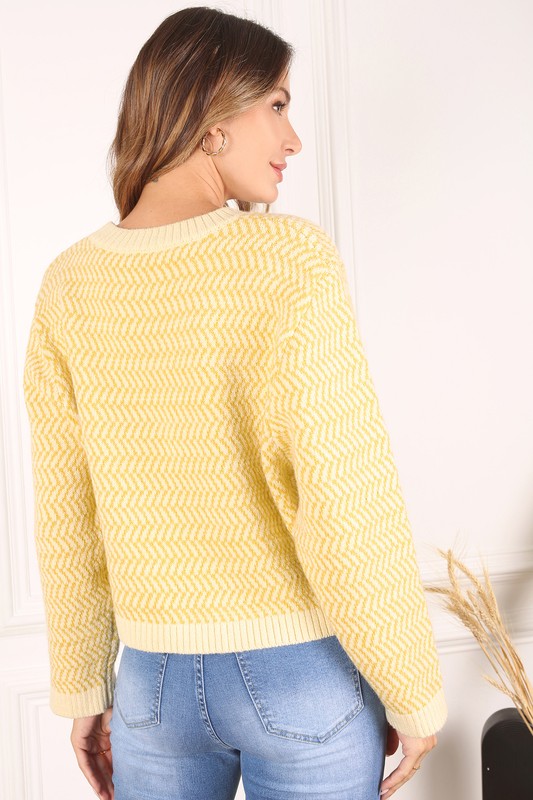 Herringbone Pattern Crew Neck Sweater Lilou