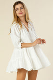 Lilou V-Neck 3/4 Raglan Sleeves Tiered Mini Dress With Tassel Lilou