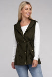 Drawstring Waist Military Hoodie Vest ZENANA