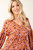 Celeste Full Size Floral V-Neck Balloon Sleeve Blouse Trendsi