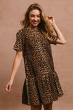 BiBi Tie Back Leopard Round Neck Short Sleeve Dress Trendsi