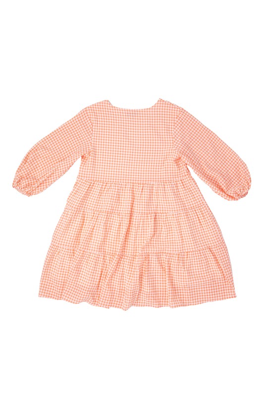 Lilou Gingham Checked Tiered Puff 3/4 Sleeves V-Neck Mini Dress