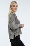 Washed Side Slit Oversized Cropped Sweater ZENANA