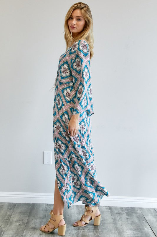 Printed Long Sleeve Loose Kimono Davi & Dani