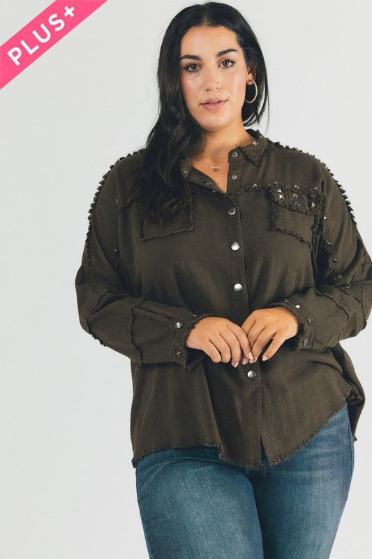 Plus Distressed hem button down oversize shirt Davi & Dani