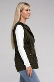 Drawstring Waist Military Hoodie Vest ZENANA