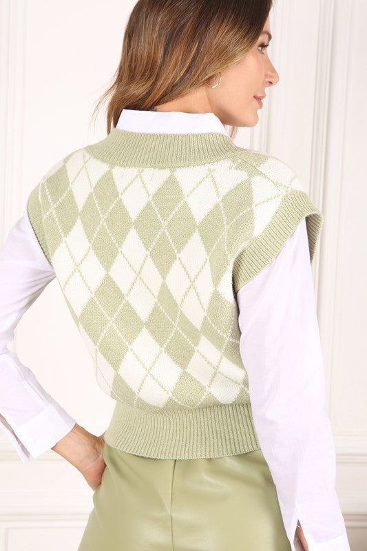 Knitted argyle sweater vest Lilou