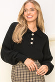 Flirtatious Collared Crop Sweater Top HYFVE