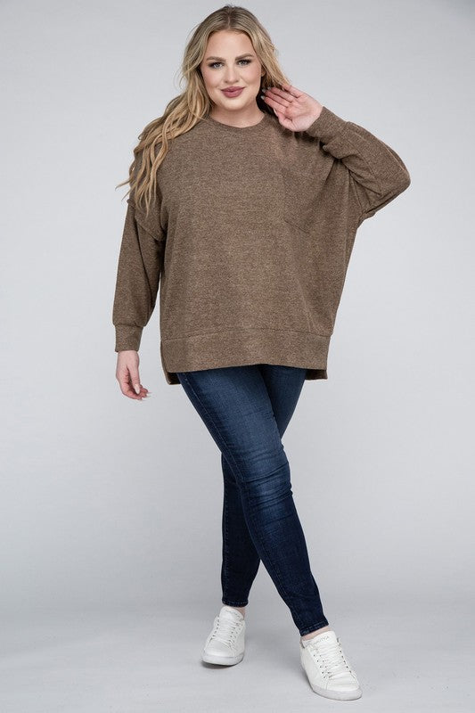 Plus Brushed Melange Drop Shoulder Sweater ZENANA