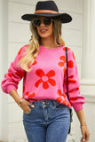 Angel Wings Floral Print Round Neck Dropped Shoulder Pullover Sweater Trendsi