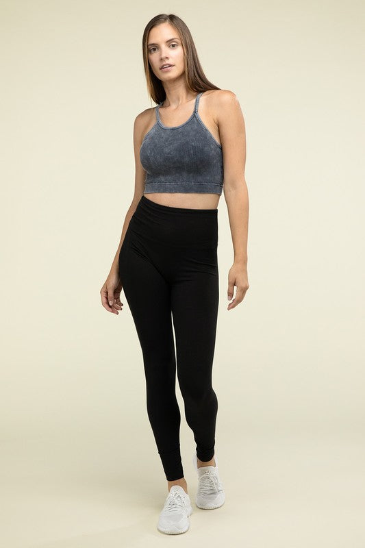 Zenana Washed Ribbed Seamless Cropped Cami Top